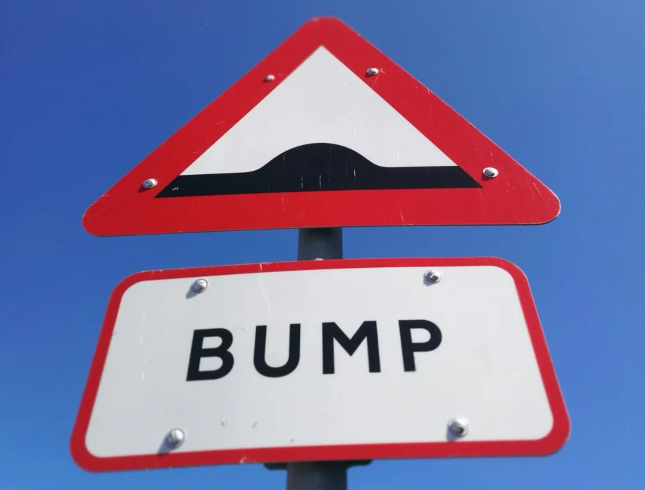 A warning sign for a bump in the road.