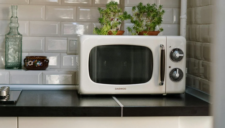 A microwave on a counter.